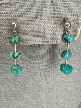 Vintage Southwestern Turquoise Sterling Silver Dangle Earrings